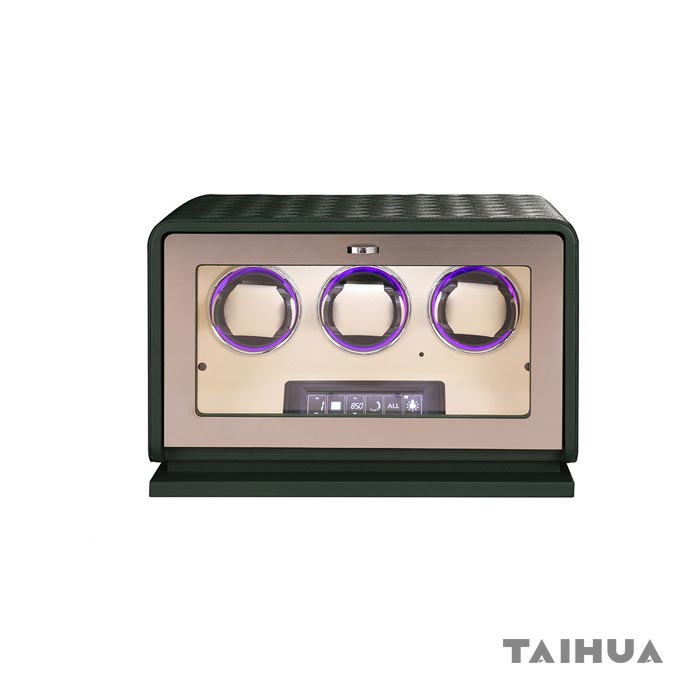 Green Leather 3 Watch Winder Box