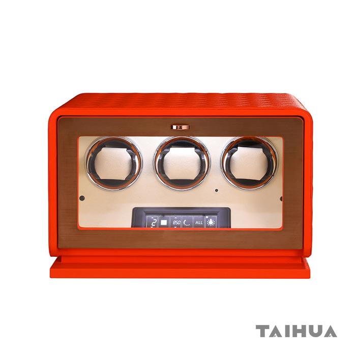 Orange Leather 3 Watch Winder Box