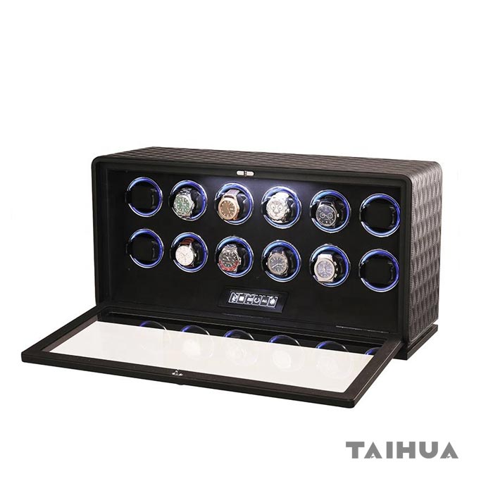 Luxury Leather Watch Winder 12 Watches | Black/Green/Orange