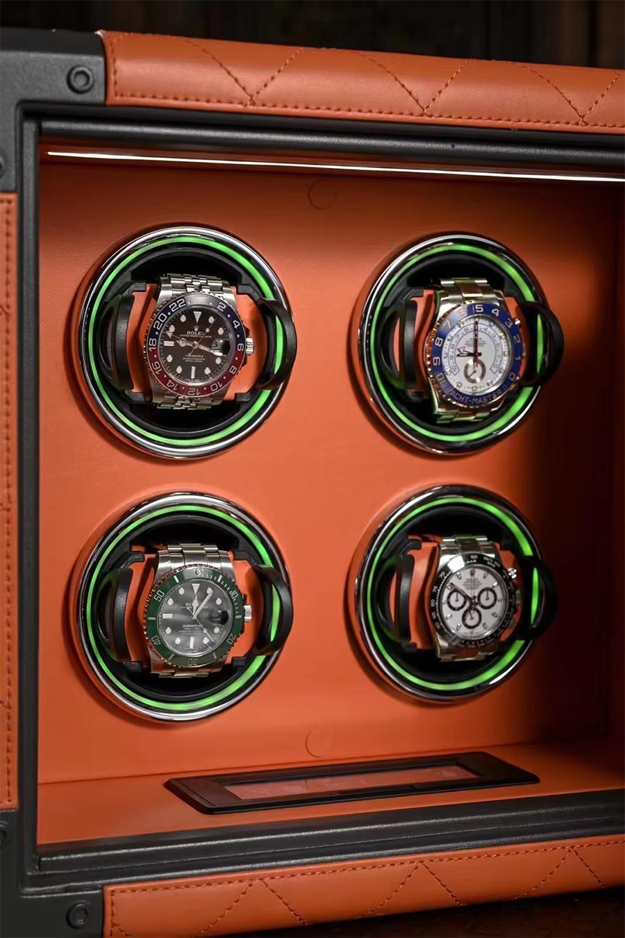 Leather Small 4-Watch Automatic Watch Winder Safe