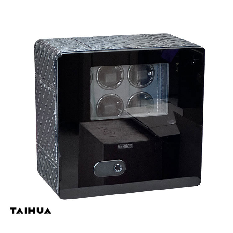 Black Luxury Leather Watch Winder Safe with 9 Slots