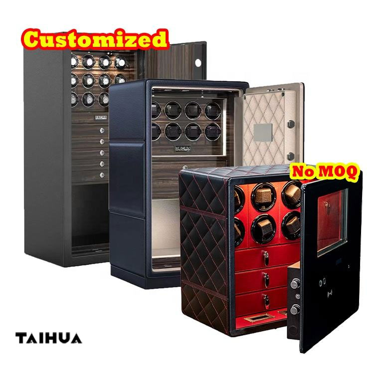 Luxury Leather Watch Winder Safe 6/9/12 Slot with Jewelry Drawer